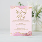 Roze & Gouden Agaat Wedding Details Kaart (Staand voorkant)