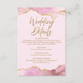 Roze & Gouden Agaat Wedding Details Kaart