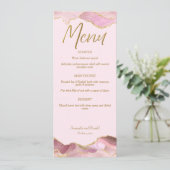 Roze & Gouden Agaat Wedding Menu Kaart (Staand voorkant)