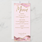Roze & Gouden Agaat Wedding Menu Kaart (Voorkant)