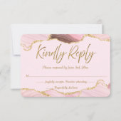 Roze & Gouden Agaat Wedding RSVP Kaartje (Voorkant)