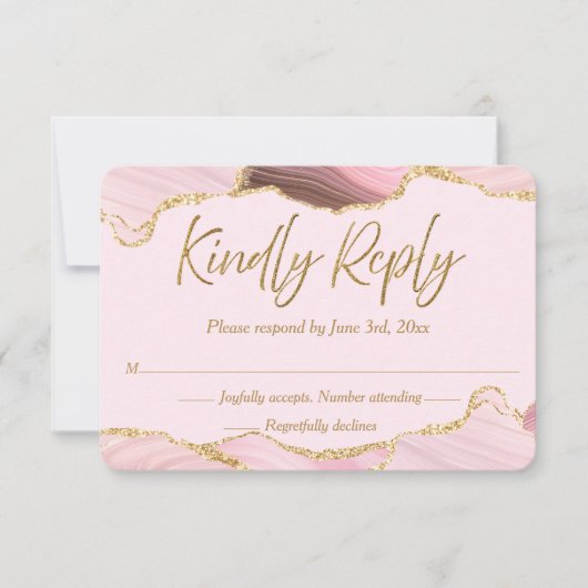 Roze & Gouden Agaat Wedding RSVP Kaartje (Voorkant)