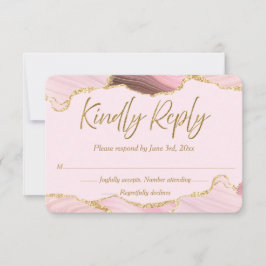 Roze & Gouden Agaat Wedding RSVP Kaartje