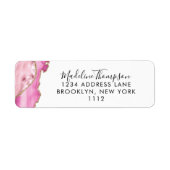 Roze Gouden Agate Geode Script Typografie Adres Etiket (Voorkant)