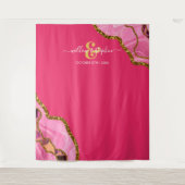 Roze & Gouden Agate Geode Trouwdag Wandkleed (Voorkant)
