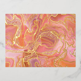 Roze gouden alcoholinkt Abstracte kunst Folie Feestdagen Briefkaart