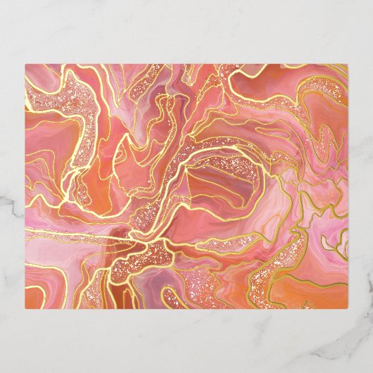 Roze gouden alcoholinkt Abstracte kunst Folie Feestdagen Briefkaart (Voorkant)