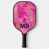 Roze Gouden Alcoholinkt Marmeren Monogram Initiale Pickleball Paddle (Achterkant)