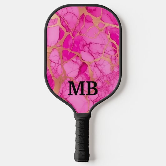 Roze Gouden Alcoholinkt Marmeren Monogram Initiale Pickleball Paddle (Achterkant)