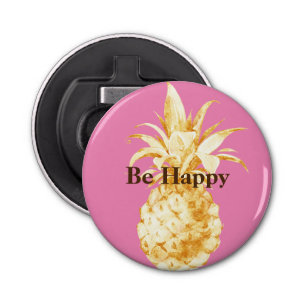 Roze Gouden Ananas Confetti Button Flesopener
