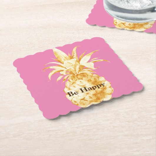 Roze Gouden Ananas Confetti Kartonnen Onderzetters (Gebogen)