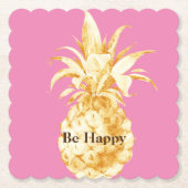 Roze Gouden Ananas Confetti Kartonnen Onderzetters (Voorkant)
