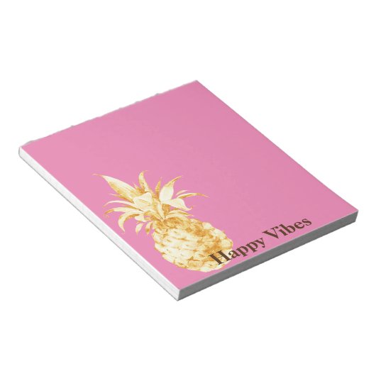 Roze Gouden Ananas Confetti Notitieblok (Schuin)