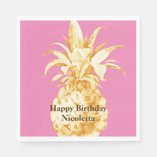 Roze Gouden Ananas Confetti Servet (Voorkant)