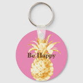 Roze Gouden Ananas Confetti Sleutelhanger (Voorkant)