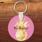 Roze Gouden Ananas Confetti Sleutelhanger (Voorkant)