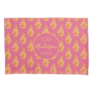 Roze gouden ananas patroon naam kussensloop