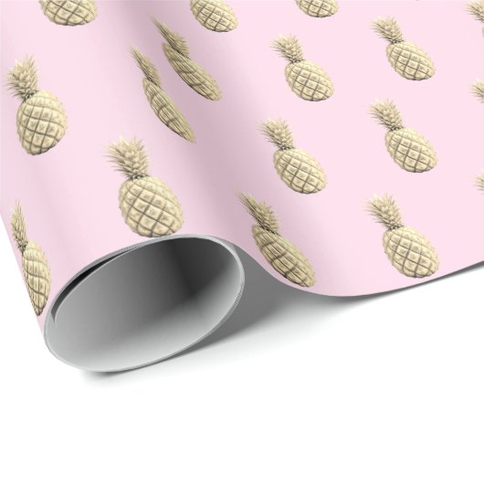 Roze Gouden Ananas Patroon Schattigee Trendy  Cadeaupapier (Rol Hoek)