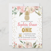 Roze & Gouden Ananas Verjaardags Luau Kaart (Voorkant)