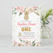 Roze & Gouden Ananas Verjaardags Luau Kaart (Staand voorkant)