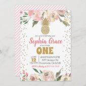 Roze & Gouden Ananas Verjaardags Luau Kaart (Voorkant / Achterkant)