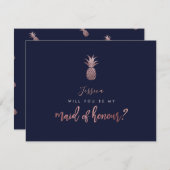 Roze Gouden Ananassen Wil je mijn Bruidsmeisje zij Save The Date (Voorkant / Achterkant)