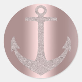 Roze Gouden Anker Nautische Glam Verjaardagsfeestj Ronde Sticker