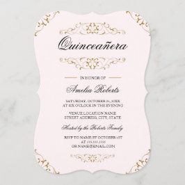 Roze Gouden Antieke Bloeiende Quinceanera Uitnodig Kaart