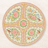 Roze & Gouden Antieke Roos Medaillon  Ronde Kartonnen Onderzetter (Voorkant)