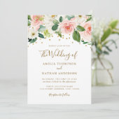 Roze Gouden Aquarel Bloemige Bruiloft Kaart (Staand voorkant)