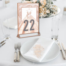 Roze Gouden Aquarel Trouwjurk Tafel Nummers