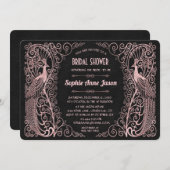 Roze Gouden Art Deco Pauw Bruiloft Kaart (Voorkant / Achterkant)