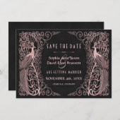 Roze Gouden Art Deco Pauw Save The Date (Voorkant / Achterkant)