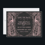 Roze Gouden Art Deco Pauw Save The Date<br><div class="desc">Uniek ontwerp met een mix van oude stijl neproos gouden art deco pauwen en een moderne grafische aanpak,  op een zwarte textuur achtergrond. Gebruik de aanpastool om uw informatie toe te voegen. Voor bijpassende items,  bezoek mijn Roze Gouden Art Deco Pauw Collectie.</div>