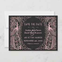 Roze Gouden Art Deco Pauw Save The Date