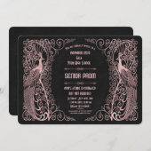 Roze Gouden Art Deco Pauw Senior Bal Kaart (Voorkant / Achterkant)