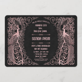 Roze Gouden Art Deco Pauw Senior Bal Kaart