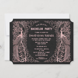 Roze Gouden Art Deco Pauw Zwart Trouw Uitnodiging