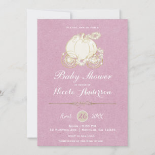 Roze Gouden Assepoester Koets Baby Shower Kaart