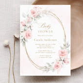 Roze Gouden Baby Meisje Shower met Bloemen Kaart
