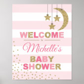 roze gouden baby shower decor welkomstteken maanst poster (Voorkant)