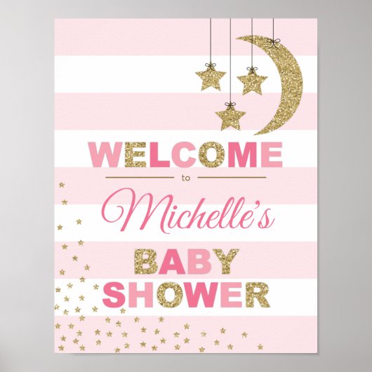 roze gouden baby shower decor welkomstteken maanst poster (Voorkant)