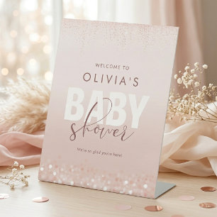 Roze Gouden Baby Shower Sokkel Welkomstbord Reclamebord Met Voetstuk