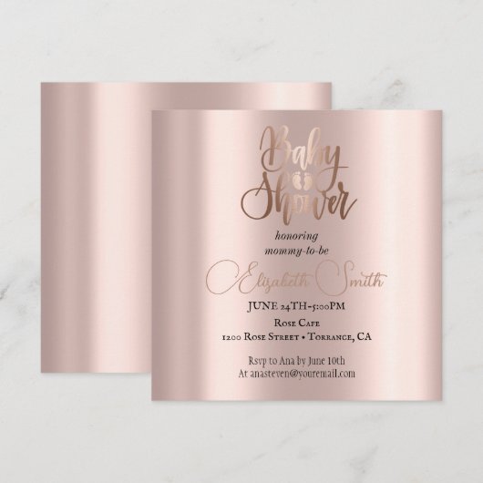 Roze gouden baby shower uitnodiging (Voorkant / Achterkant)