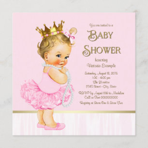 Roze Gouden Baby Shower Uitnodiging voor Prinses B