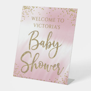 Roze Gouden Baby Shower Welkom Tafelbord Reclamebord Met Voetstuk