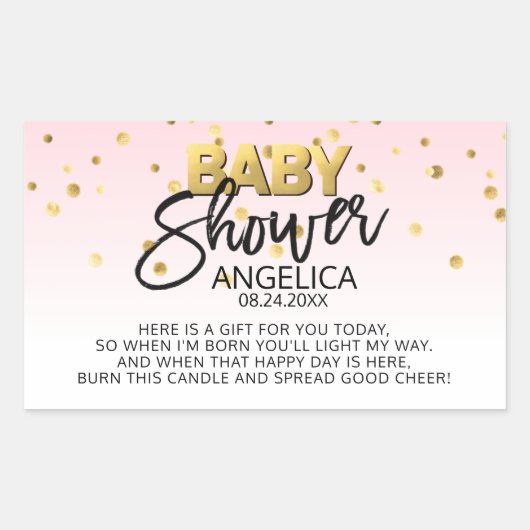 Roze gouden Baby showers kaars Votive Favor Labels (Voorkant)