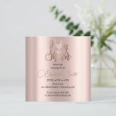 Roze gouden baby strooier uitnodiging (Staand voorkant)