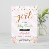 Roze gouden babyshower uitnodiging (Staand voorkant)
