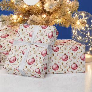 Roze Gouden Bal Luxe Kerstvakantie Patroon Cadeaupapier